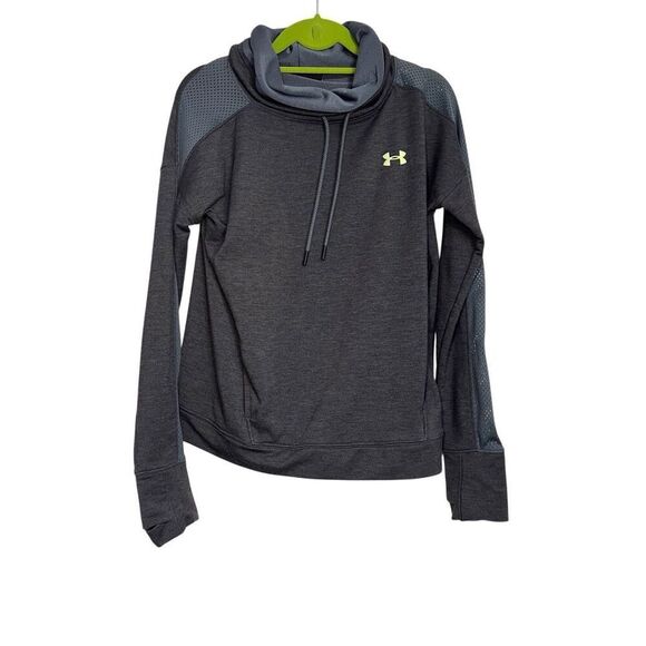 Under Armour Sweatshirt Womens Small Gray Cowl Funnel Neck Thumbhole Pullover - Picture 1 of 8